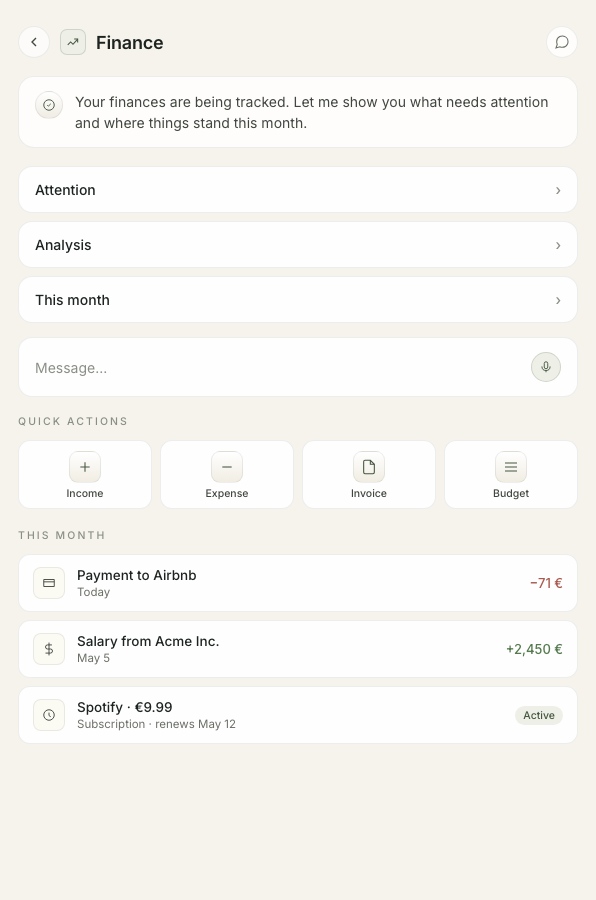 Finance agent screen