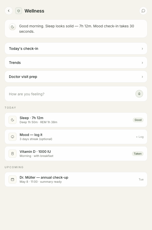 Wellness agent screen